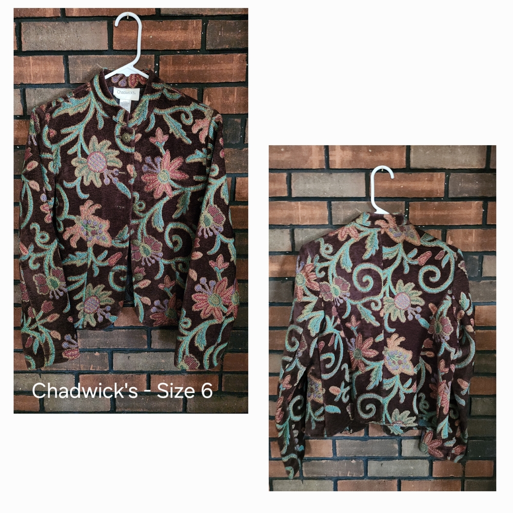 Chadwicks Embroidered Floral Blazer - Brown and Green